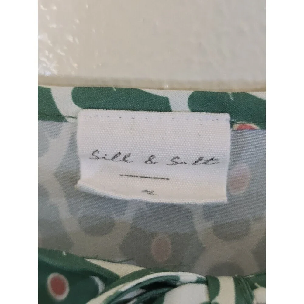 Silk & Salt Midi Dress Womens M Green Boho Tiered Peasant 3/4 Sleeve - Picture 9 of 14